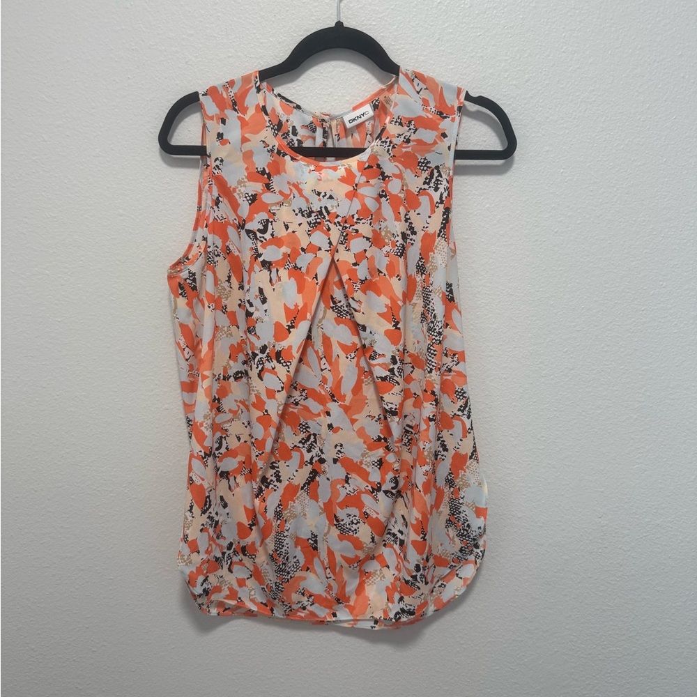 DKNYC Sleeveless Top with Orange and Black Abstract Print Size Medium